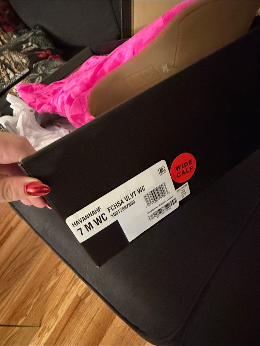 NIB Bright pink velvet wide calf boots 7W INC - Picture 4 of 4